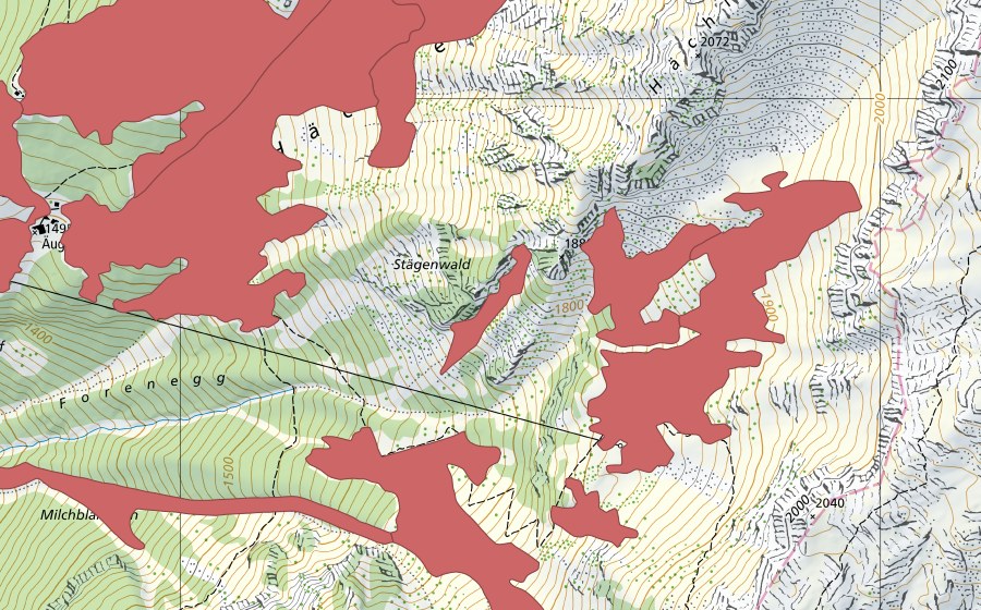 Carte nationale swisstopo avec le périmètre protégé de Bärenboden (Prairie sèche)
