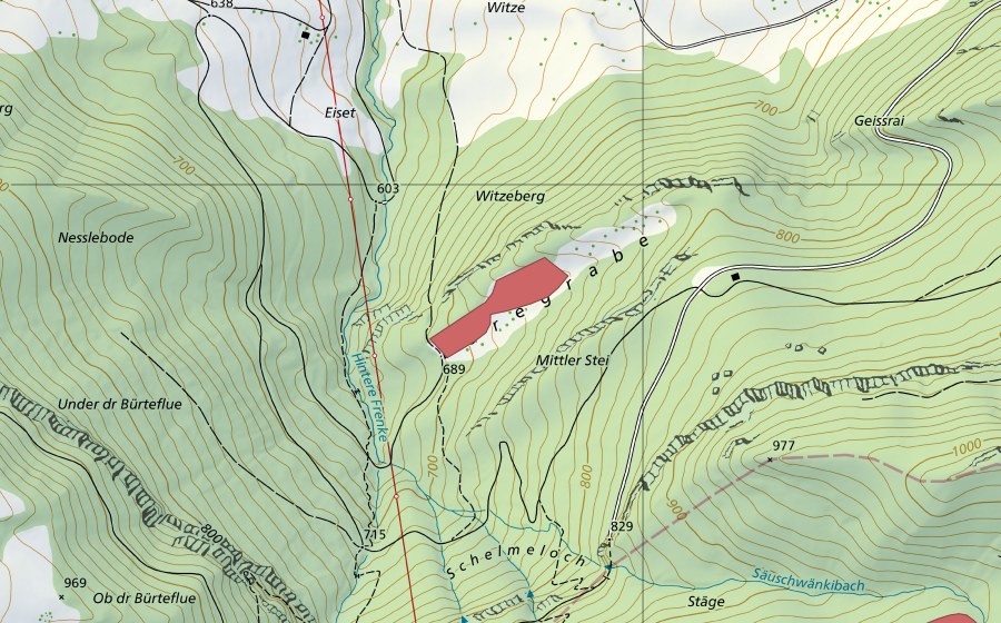 Carte nationale swisstopo avec le périmètre protégé de Bärengraben (Prairie sèche)