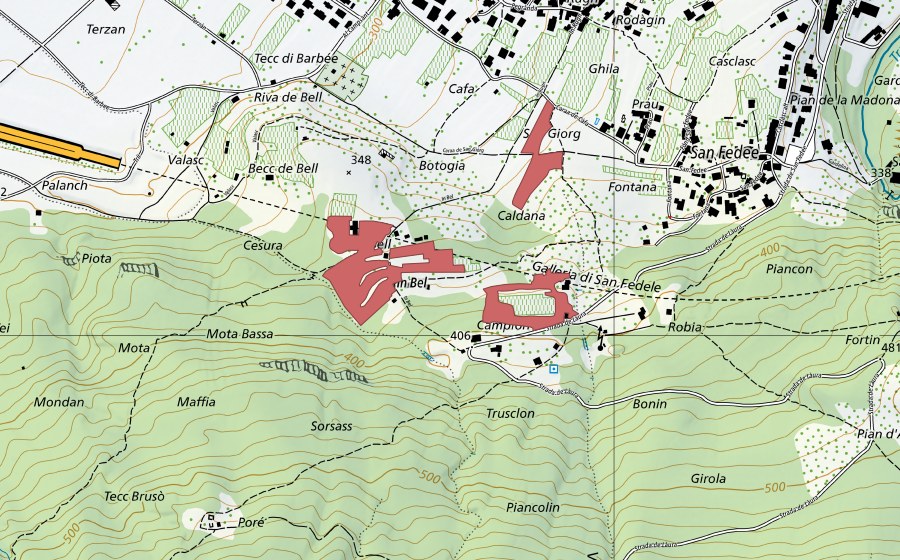 Carte nationale swisstopo avec le périmètre protégé de Bel (Prairie sèche)