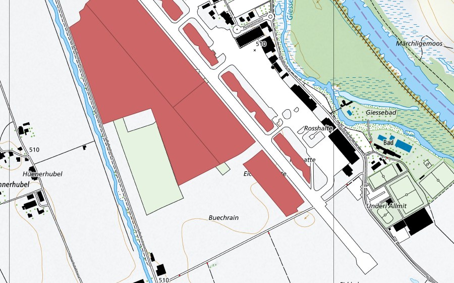 Landeskarte swisstopo mit dem Schutzperimeter von Belpmoos (Trockenwiese)