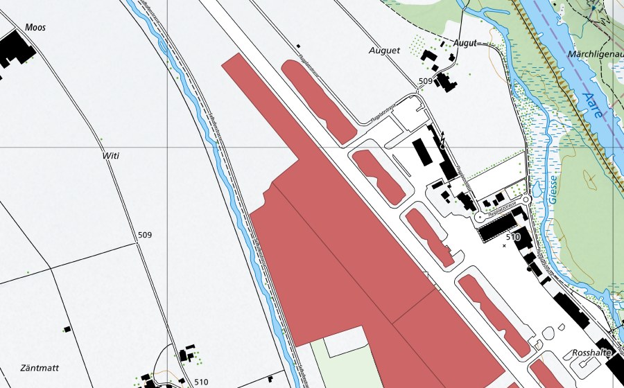 Carte nationale swisstopo avec le périmètre protégé de Belpmoos (Prairie sèche)