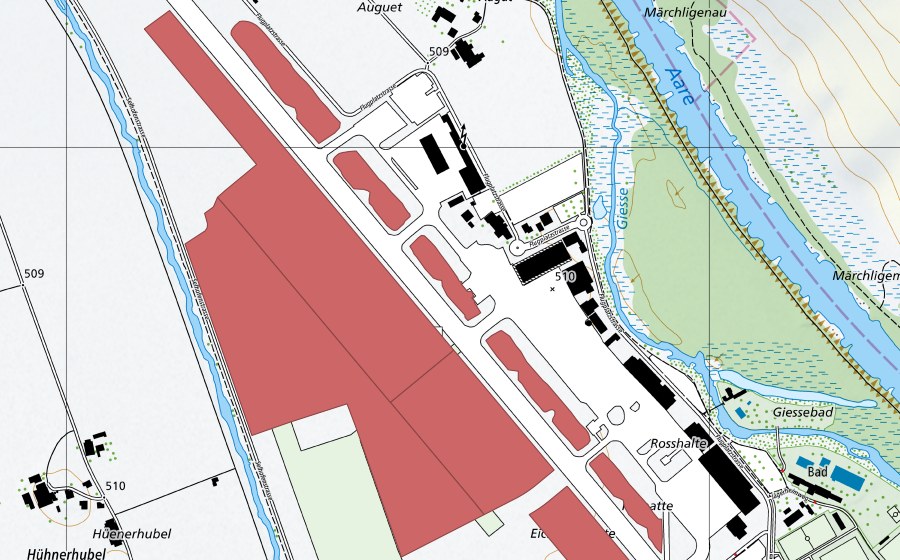 swisstopo national map showing the protected perimeter of Belpmoos (Dry meadow)