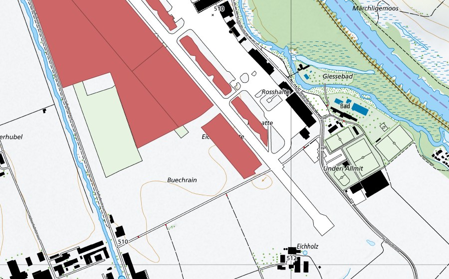 swisstopo national map showing the protected perimeter of Belpmoos (Dry meadow)