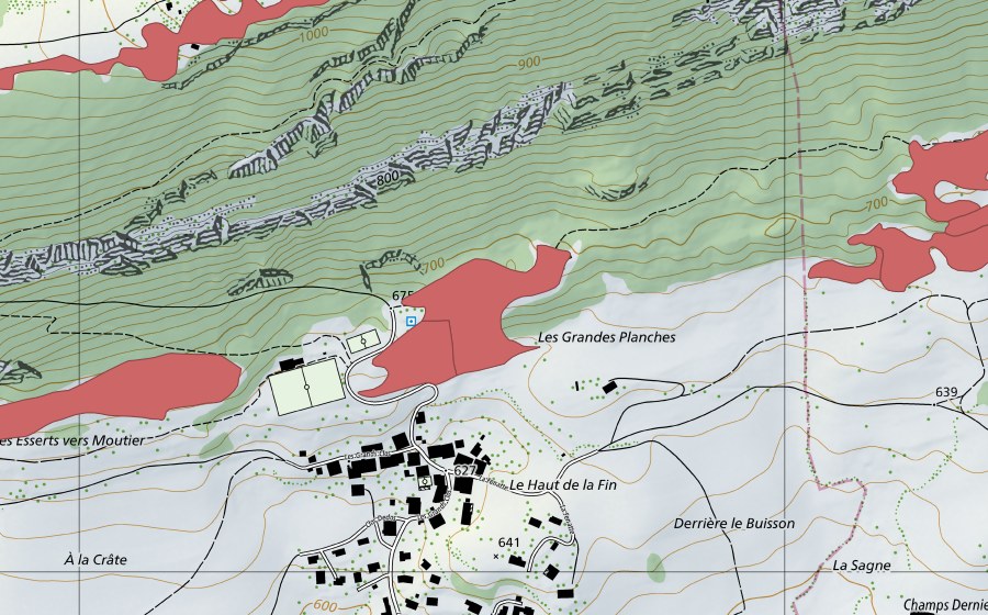 Landeskarte swisstopo mit dem Schutzperimeter von Belprahon (Trockenwiese)