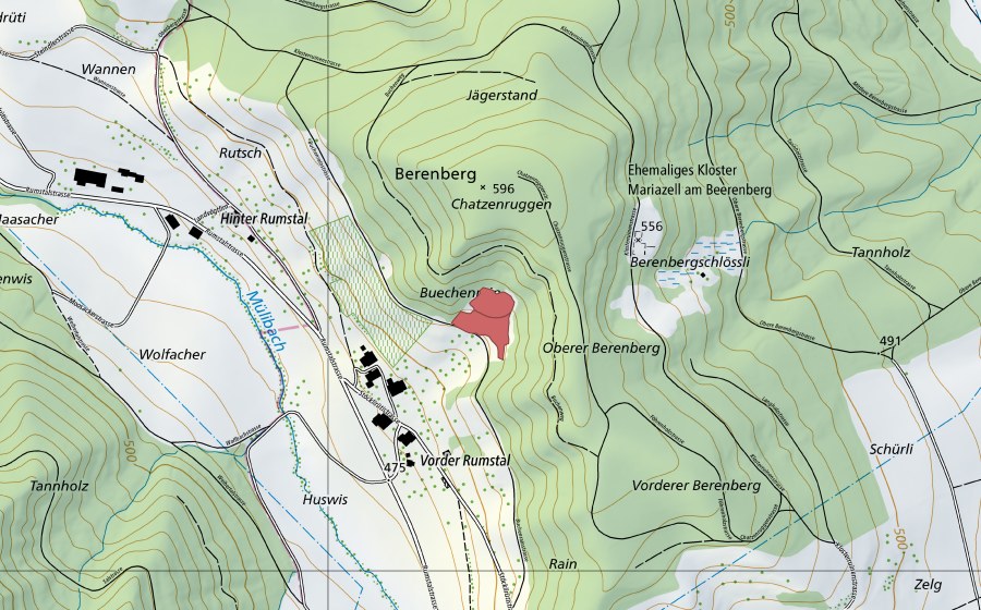 Landeskarte swisstopo mit dem Schutzperimeter von Berenberg (Trockenwiese)
