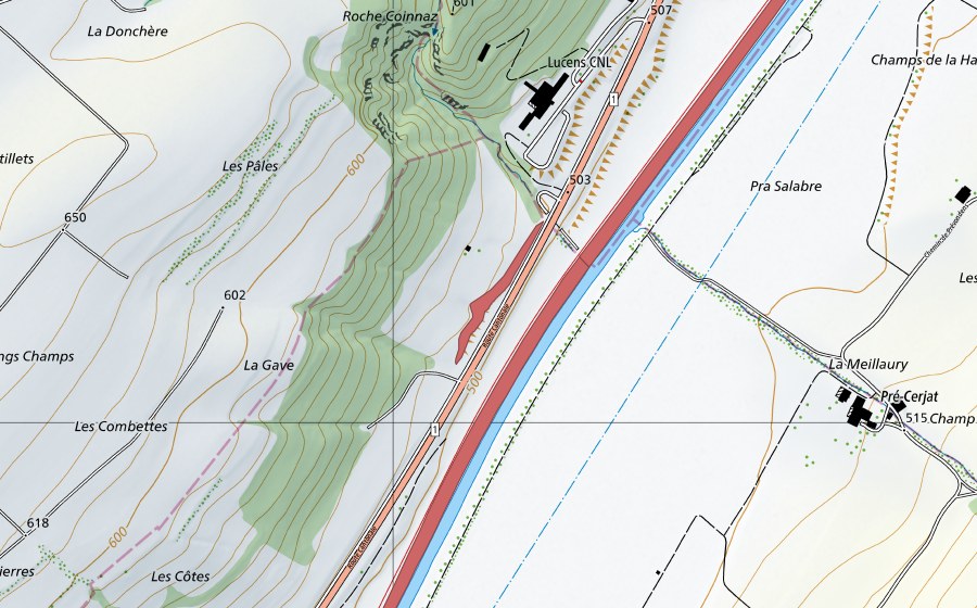 Landeskarte swisstopo mit dem Schutzperimeter von Berge de la Broye (Trockenwiese)