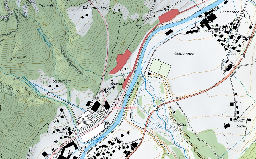 Carte nationale swisstopo avec le périmètre protégé de Bergguet (Prairie sèche)