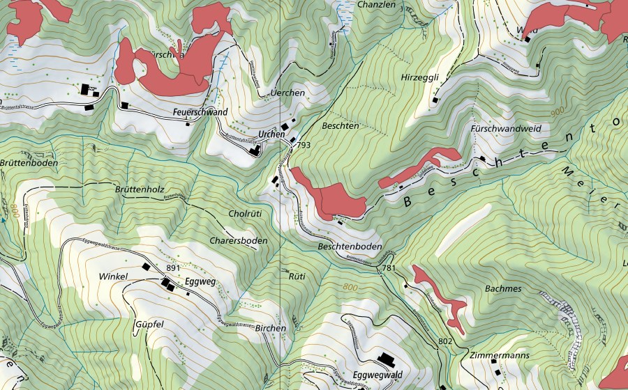 Carte nationale swisstopo avec le périmètre protégé de Beschten (Prairie sèche)