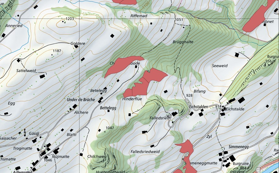 Carta nazionale swisstopo con il perimetro protetto di Betelegg (Prato secco)