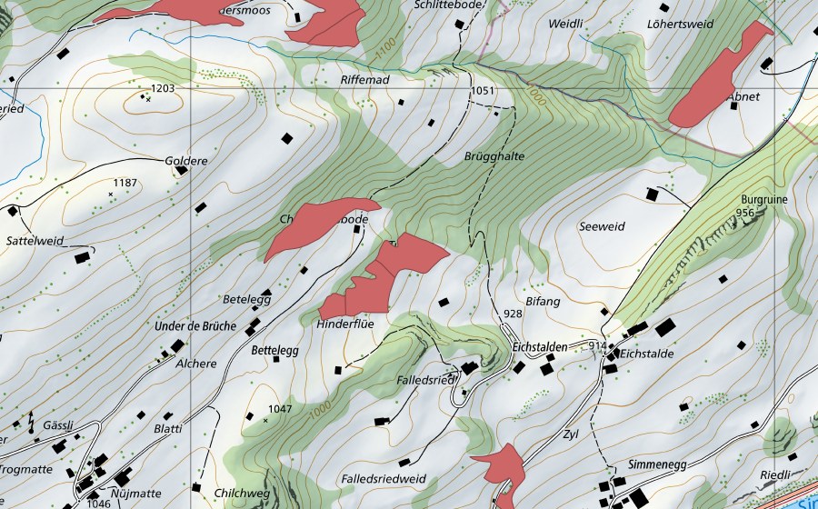 Carta nazionale swisstopo con il perimetro protetto di Betelegg (Prato secco)