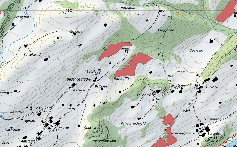 swisstopo national map showing the protected perimeter of Betelegg (Dry meadow)