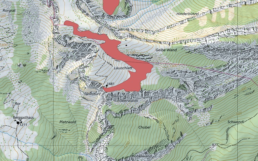 swisstopo national map showing the protected perimeter of Better (Dry meadow)