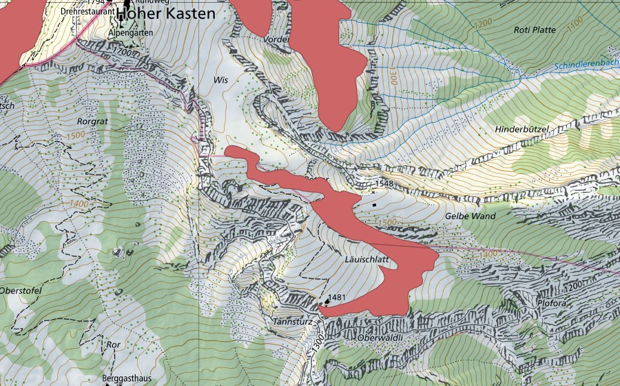 Landeskarte swisstopo mit dem Schutzperimeter von Better (Trockenwiese)