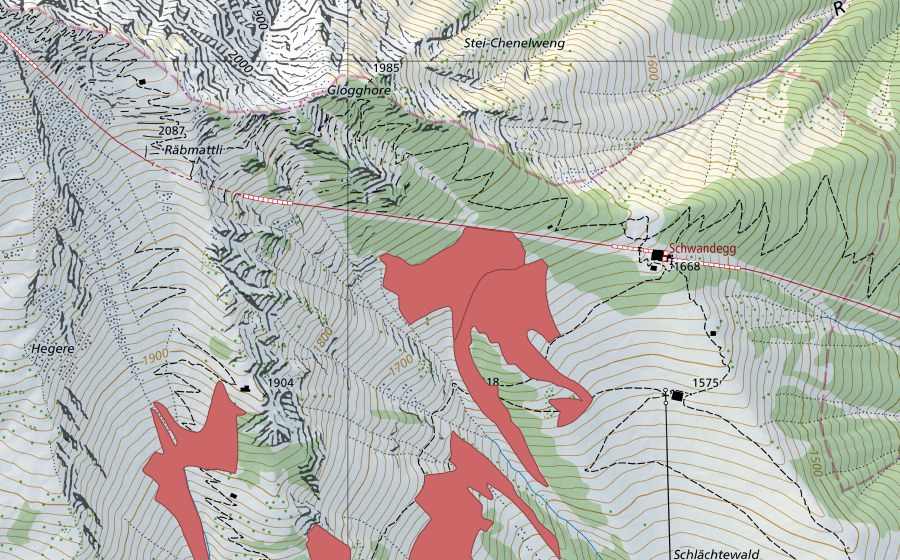 Landeskarte swisstopo mit dem Schutzperimeter von Biglera (Trockenwiese)