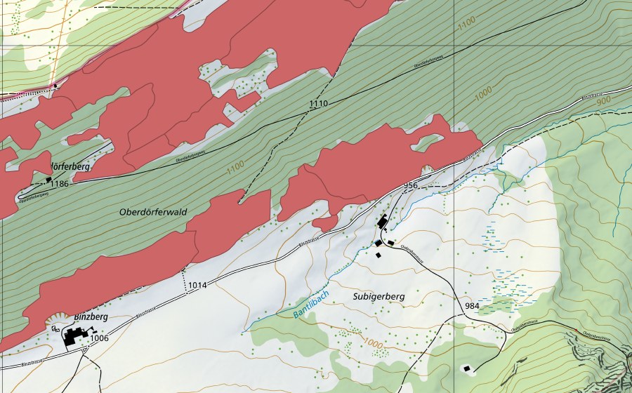 Carte nationale swisstopo avec le périmètre protégé de Binzberg (Prairie sèche)
