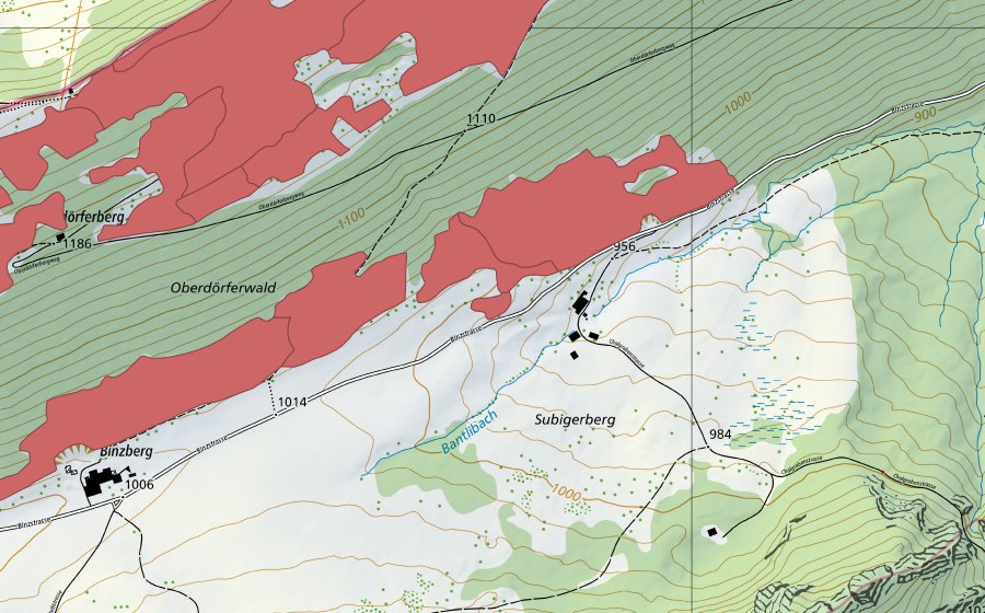 Carte nationale swisstopo avec le périmètre protégé de Binzberg (Prairie sèche)