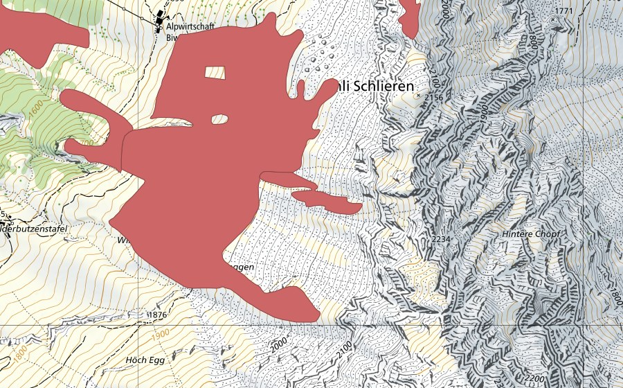 swisstopo national map showing the protected perimeter of Biwaldalp (Dry meadow)