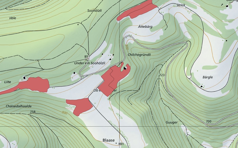 Carte nationale swisstopo avec le périmètre protégé de Blaasen (Prairie sèche)