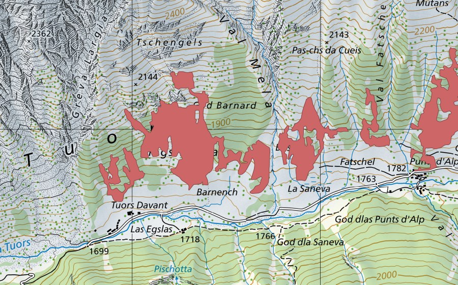 Carte nationale swisstopo avec le périmètre protégé de Blais Torta (Prairie sèche)