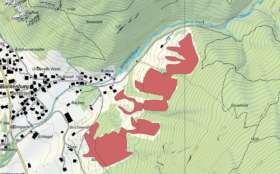 Landeskarte swisstopo mit dem Schutzperimeter von Blankenburg (Trockenwiese)