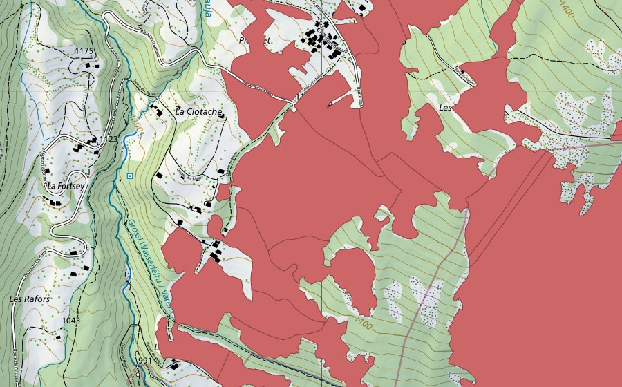 Landeskarte swisstopo mit dem Schutzperimeter von Blatte (Trockenwiese)