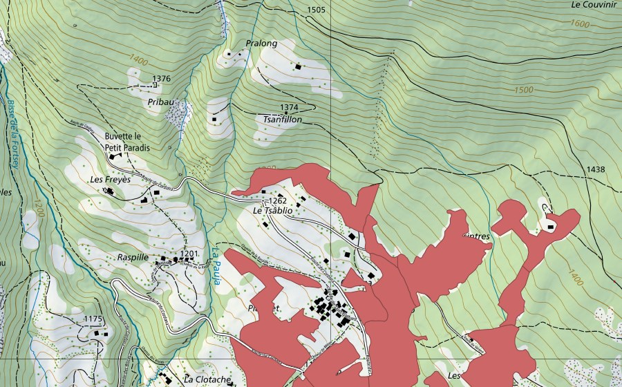 Landeskarte swisstopo mit dem Schutzperimeter von Blatte (Trockenwiese)