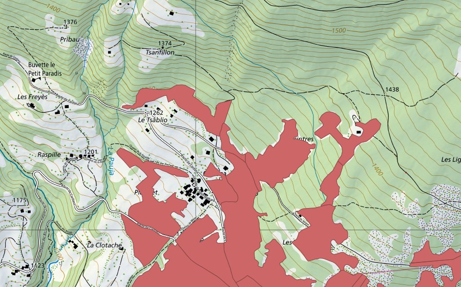 Landeskarte swisstopo mit dem Schutzperimeter von Blatte (Trockenwiese)