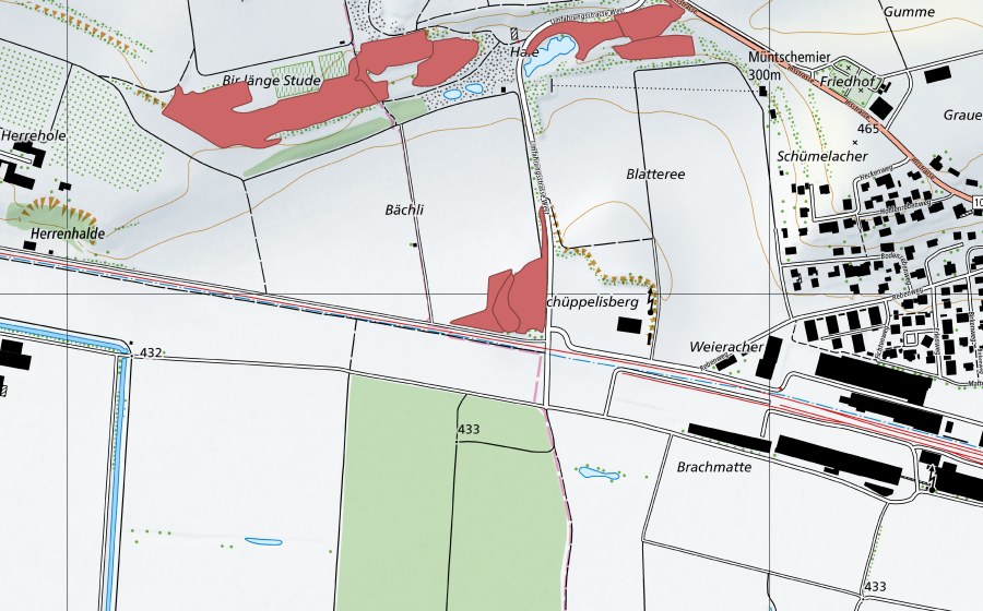 Carte nationale swisstopo avec le périmètre protégé de Blatteree (Prairie sèche)