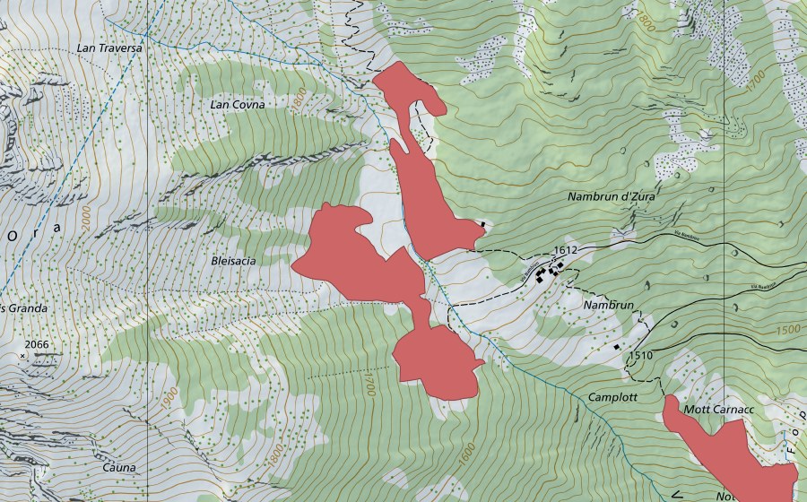 Carte nationale swisstopo avec le périmètre protégé de Bleisacia (Prairie sèche)