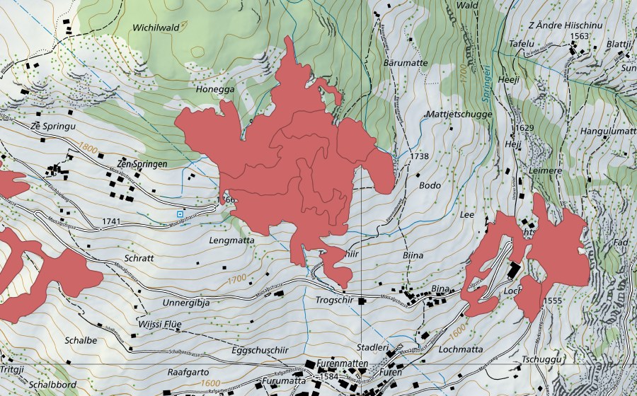 swisstopo national map showing the protected perimeter of Bode (Dry meadow)