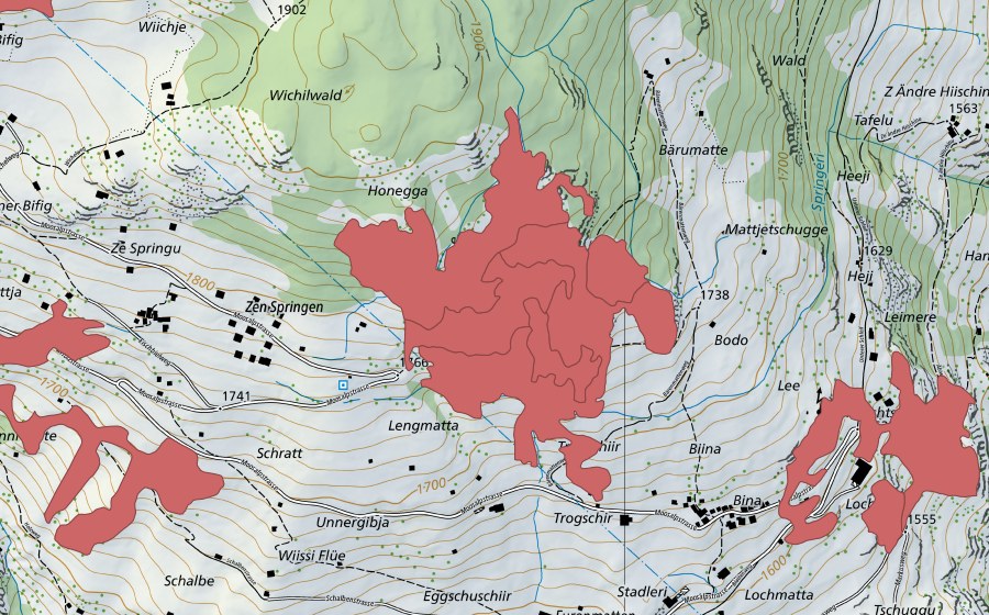 Landeskarte swisstopo mit dem Schutzperimeter von Bode (Trockenwiese)