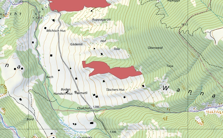 Carta nazionale swisstopo con il perimetro protetto di Boden (Prato secco)