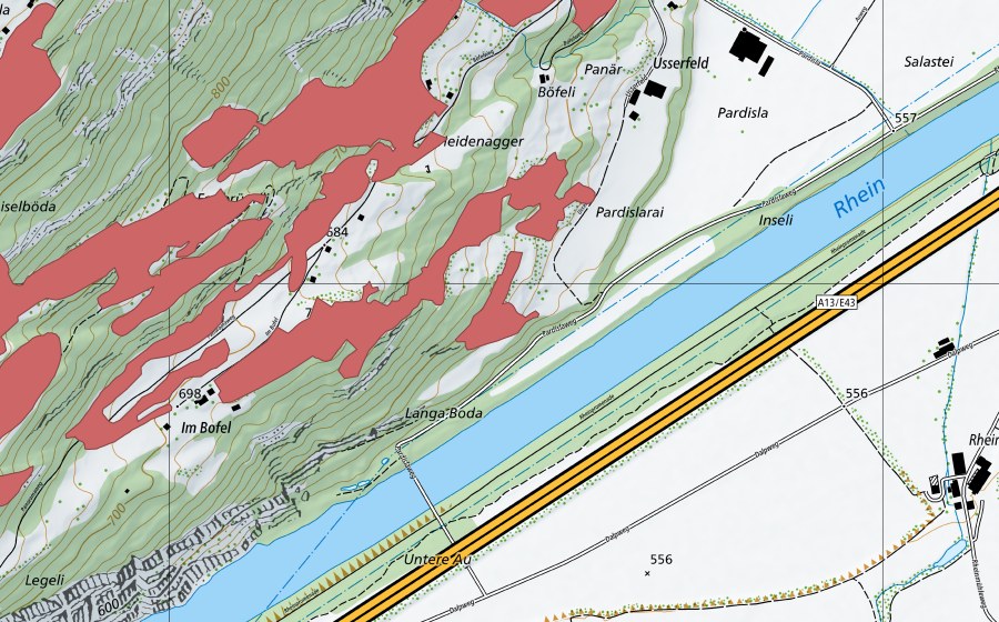 Carte nationale swisstopo avec le périmètre protégé de Böfel (Prairie sèche)