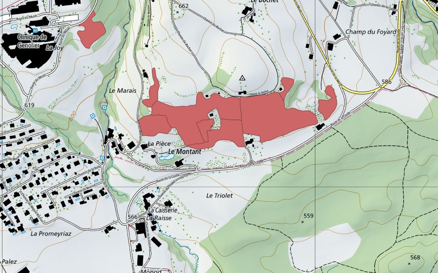 Carte nationale swisstopo avec le périmètre protégé de Bois de Chênes (Prairie sèche)