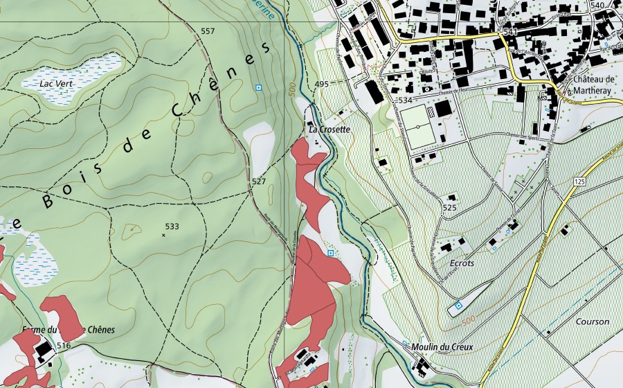 swisstopo national map showing the protected perimeter of Bois de Chênes (Dry meadow)