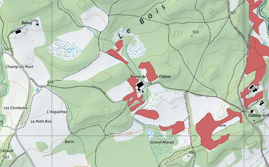 Carta nazionale swisstopo con il perimetro protetto di Bois de Chênes (Prato secco)