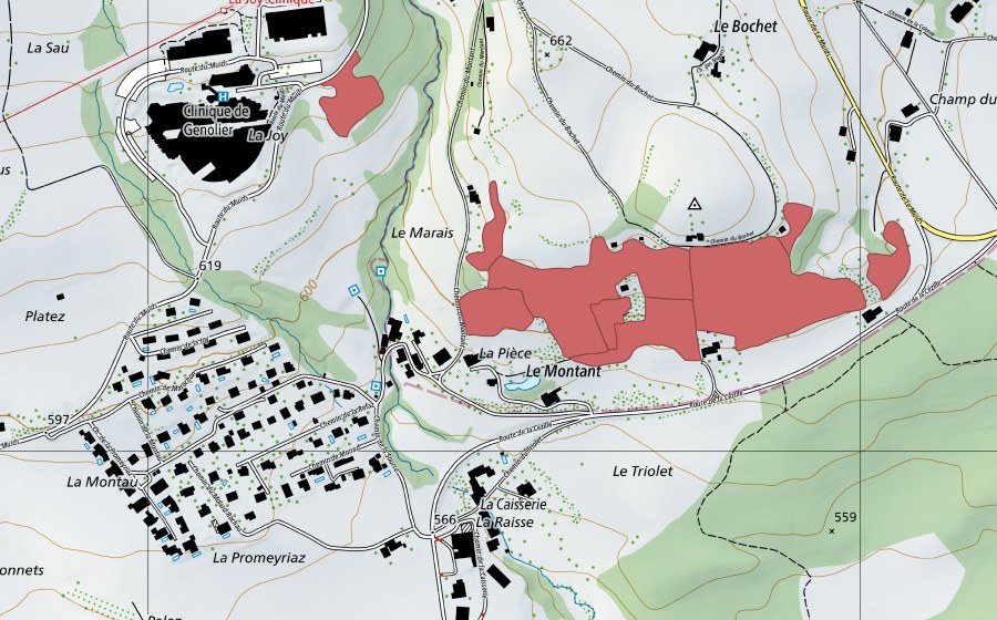 swisstopo national map showing the protected perimeter of Bois de Chênes (Dry meadow)