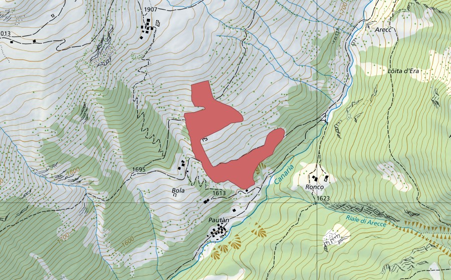 Landeskarte swisstopo mit dem Schutzperimeter von Bolla (Trockenwiese)