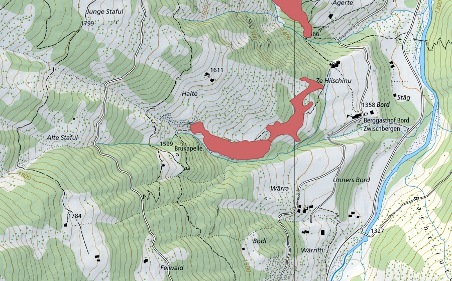 Landeskarte swisstopo mit dem Schutzperimeter von Bord (Trockenwiese)