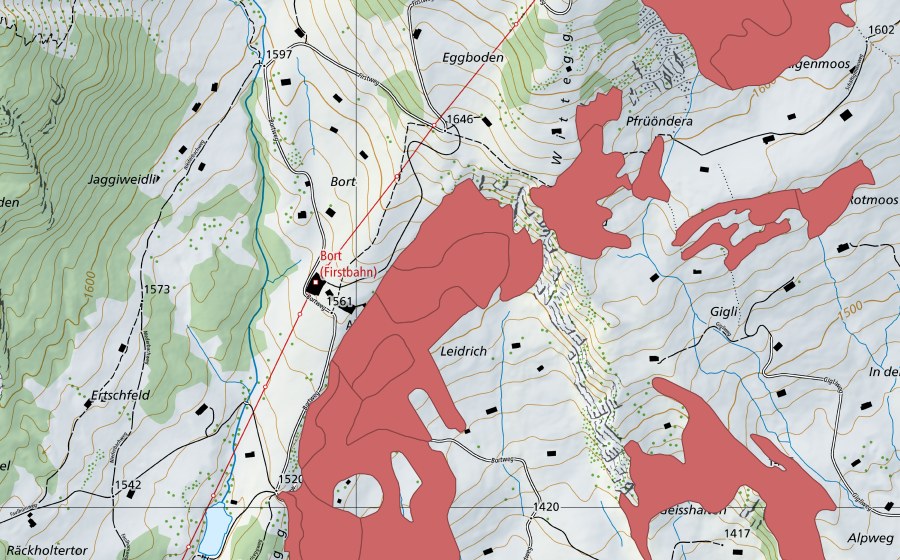 Carte nationale swisstopo avec le périmètre protégé de Bort (Prairie sèche)