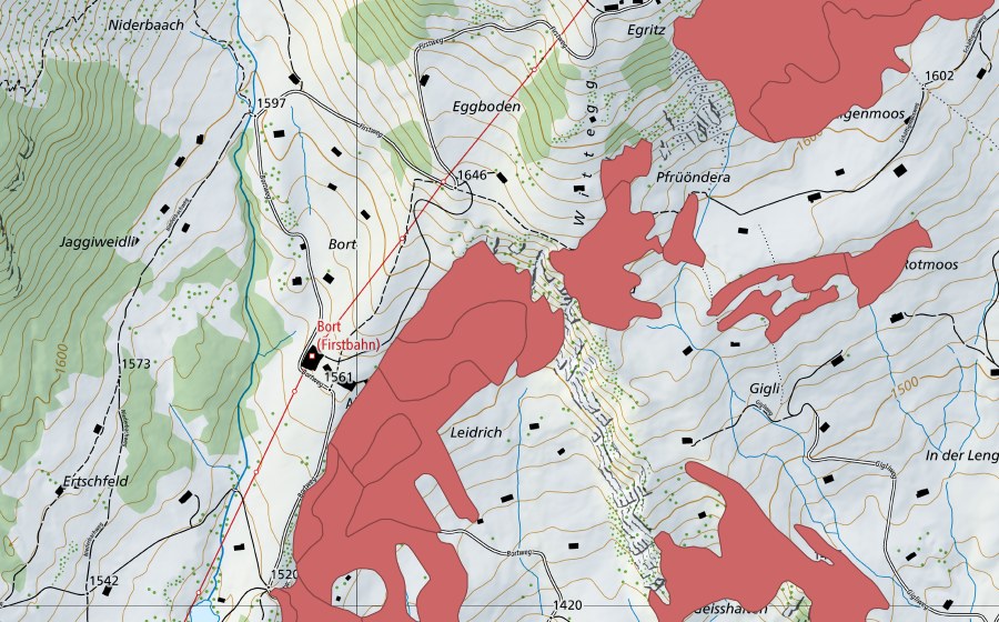 Carte nationale swisstopo avec le périmètre protégé de Bort (Prairie sèche)