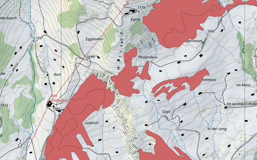 Carte nationale swisstopo avec le périmètre protégé de Bort (Prairie sèche)