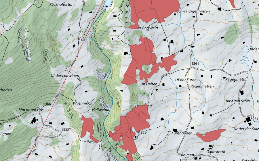 Carte nationale swisstopo avec le périmètre protégé de Bort (Prairie sèche)