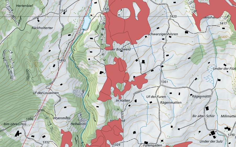 Carte nationale swisstopo avec le périmètre protégé de Bort (Prairie sèche)
