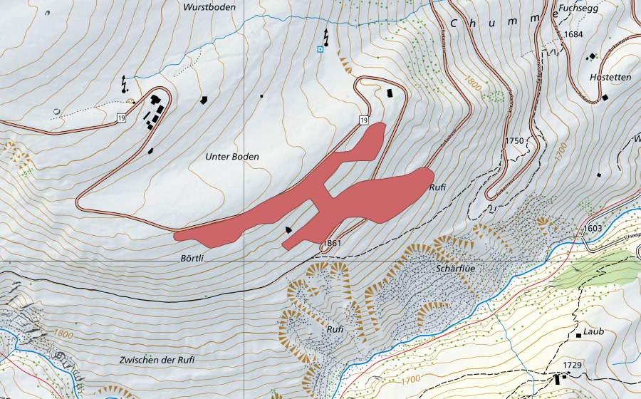 Carte nationale swisstopo avec le périmètre protégé de Börtli (Prairie sèche)