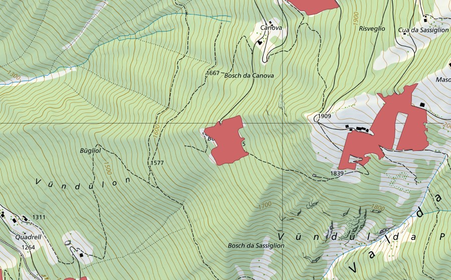 Landeskarte swisstopo mit dem Schutzperimeter von Boscascia (Trockenwiese)