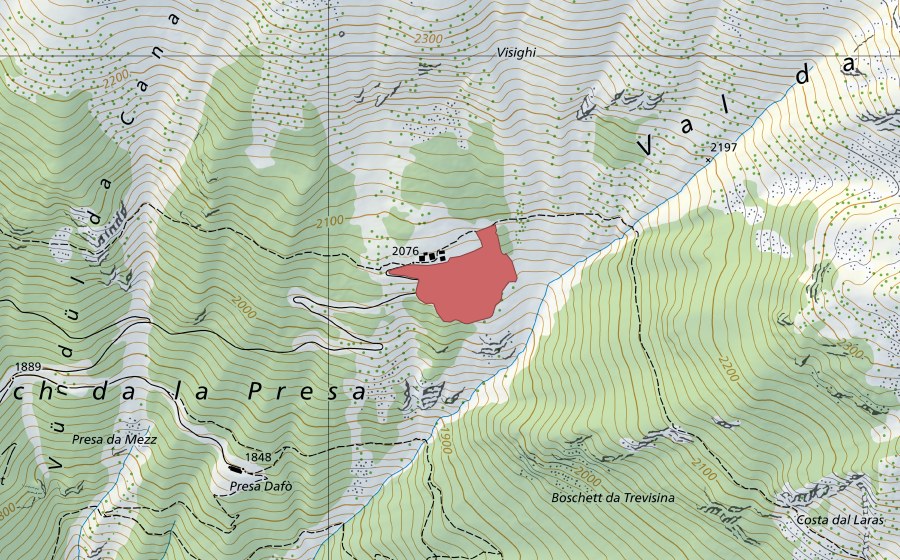Landeskarte swisstopo mit dem Schutzperimeter von Braga (Trockenwiese)
