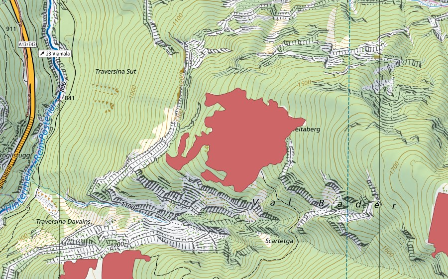 Carte nationale swisstopo avec le périmètre protégé de Breitenberg (Prairie sèche)