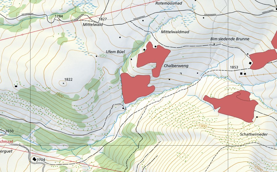 Carte nationale swisstopo avec le périmètre protégé de Brenggenmeder (Prairie sèche)