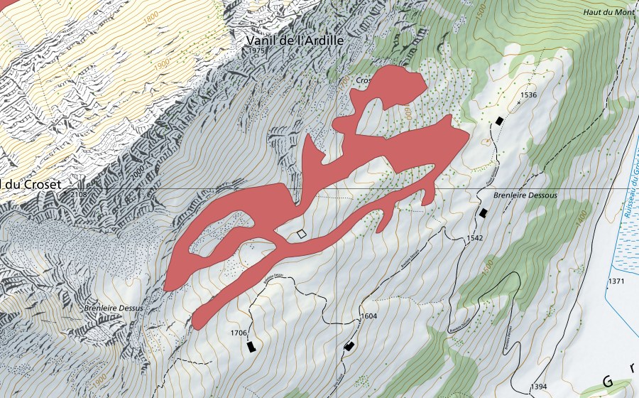 swisstopo national map showing the protected perimeter of Brenleire Dessous (Dry meadow)